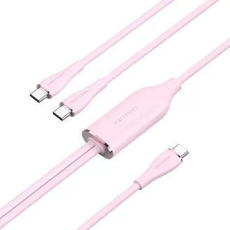   Vention USB-C 2.0/M -> 2*USB-C/M,  (5A,szilikon,pink), 1,5m, kábel