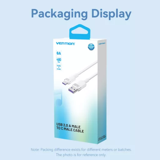 Vention USB-A 2.0/M -> USB-C/M, 2m,(fehér,6A), kábel