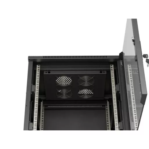 Lanberg FF01-6615-12B 19 15U SZÉL:600mm MÉLY:600mm MAG:848mm lapraszerelt üvegajtós fekete álló rack szekrény