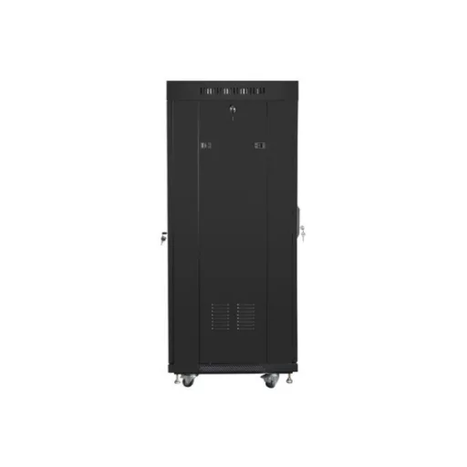 Lanberg FF01-6627-12BL 19 27U SZÉL:600mm MÉLY:600mm MAG:1431mm lapraszerelt LCD üvegajtós fekete álló rack szekrény