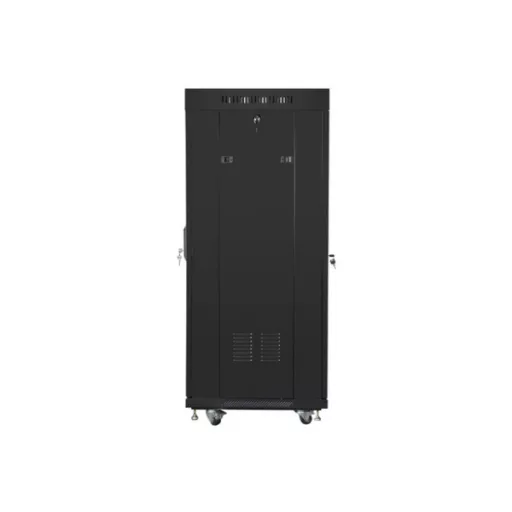 Lanberg FF01-6627-12BL 19 27U SZÉL:600mm MÉLY:600mm MAG:1431mm lapraszerelt LCD üvegajtós fekete álló rack szekrény
