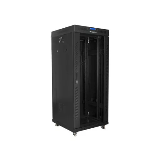 Lanberg FF01-6627-12BL 19 27U SZÉL:600mm MÉLY:600mm MAG:1431mm lapraszerelt LCD üvegajtós fekete álló rack szekrény