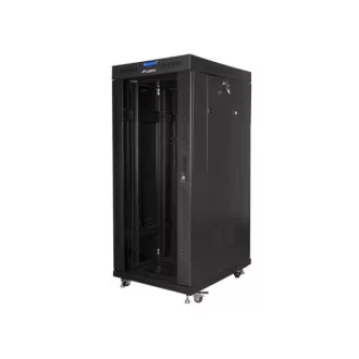   Lanberg FF01-6827-12BL 19 27U SZÉL:600mm MÉLY:800mm MAG:1431mm lapraszerelt LCD üvegajtós fekete álló rack szekrény