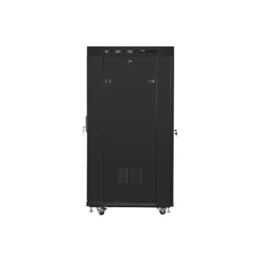 Lanberg FF01-6827-12BL 19 27U SZÉL:600mm MÉLY:800mm MAG:1431mm lapraszerelt LCD üvegajtós fekete álló rack szekrény