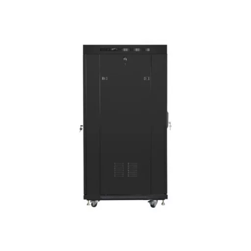 Lanberg FF01-6827-12BL 19 27U SZÉL:600mm MÉLY:800mm MAG:1431mm lapraszerelt LCD üvegajtós fekete álló rack szekrény