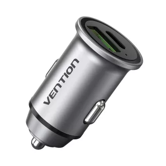   Vention USB-A+C (2port,18/20W, szürke, szivargyújtós), töltő