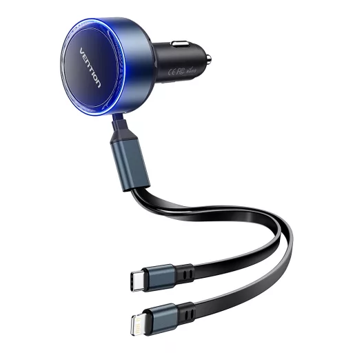 Vention USB-C*2+Lightning (3port,30W, szivargyújtós), töltő