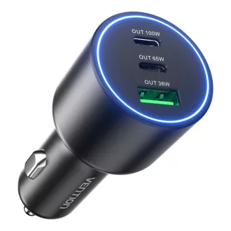   Vention USB-A+C*2 (3port,100/75/36W, fekete,szivargyújtós), töltő