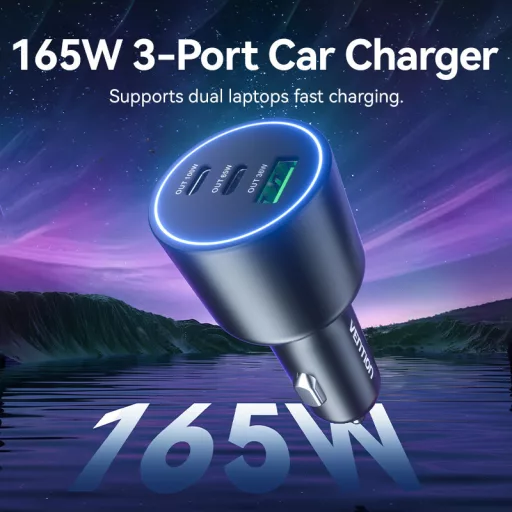 Vention USB-A+C*2 (3port,100/75/36W, fekete,szivargyújtós), töltő