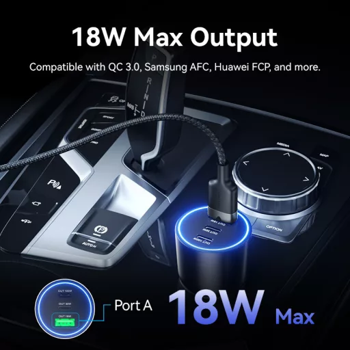 Vention USB-A+C*2 (3port,100/30/18W, fekete,szivargyújtós), töltő