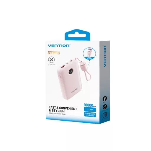 Vention FKAP0-C 10000mah, (rózsaszín,22,5W), powerbank