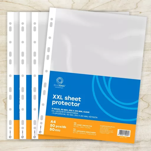 Genotherm lefűzhető, A4, XXL 50 micron 250x310mm, extra SZÉLES víztiszta Bluering® 50 db/csomag – Tonerklinika Debrecen