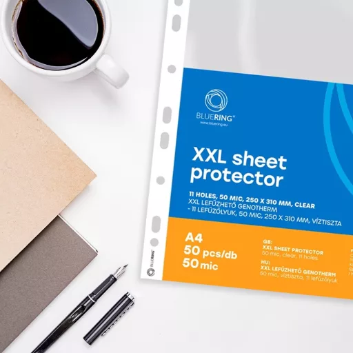 Genotherm lefűzhető, A4, XXL 50 micron 250x310mm, extra SZÉLES víztiszta Bluering® 50 db/csomag – Tonerklinika Debrecen