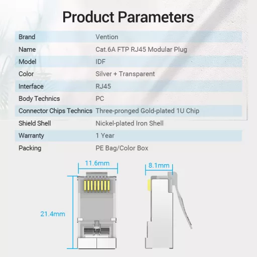 Vention FTP (Cat.6 ,RJ45,átlátszó) 10db, csatlakozó