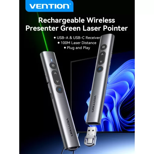Vention akkumulátoros,újratölthető, lézer pointer & prezenter