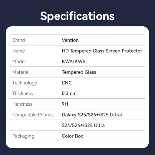 Vention Samsung Galaxy s25+, (HD edzett üveg, pormentesítővel), telefon kijelző védő üveg