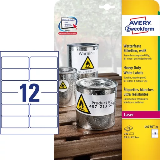 Etikett címke, 99,1 x42,3mm, időjárásálló poliészter, 12 címke/ív, 20 ív/doboz, Avery fehér – Tonerklinika Debrecen