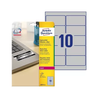 Etikett címke, 96x50,8mm, 20lap 10 címke/lap ipari ezüst poliészter Avery – Tonerklinika Debrecen
