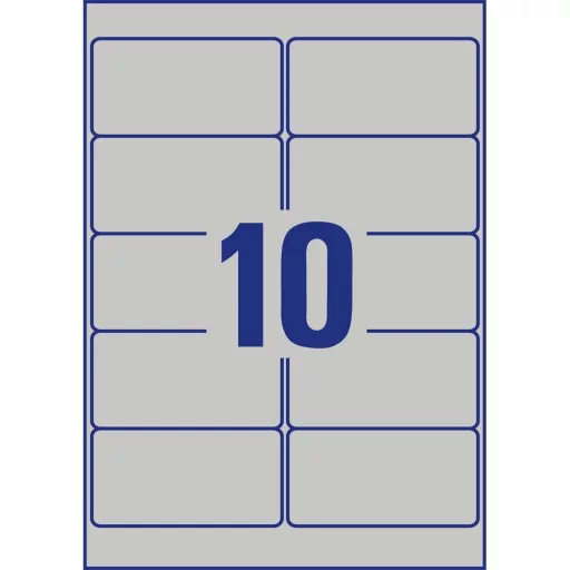 Etikett címke, 96x50,8mm, 20lap 10 címke/lap ipari ezüst poliészter Avery – Tonerklinika Debrecen