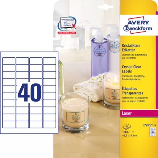 Etikett címke, 45,7 x25,4mm,víztiszta, 40 címke/ív, 25 ív/doboz, Avery átlátszó – Tonerklinika Debrecen