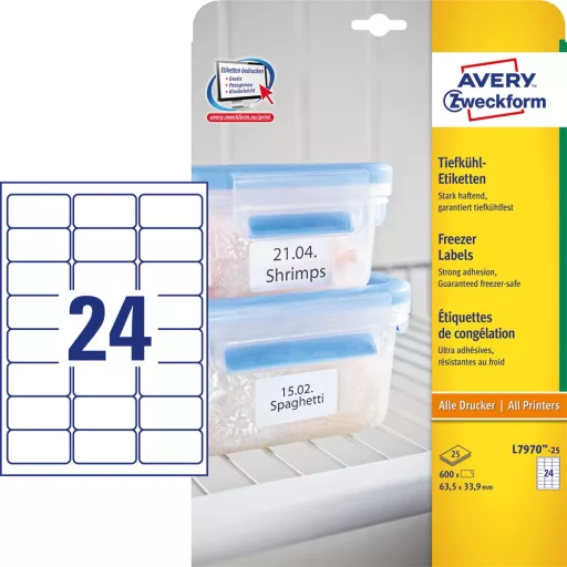 Etikett címke, 63,5 x33,9mm, fagyasztó 24 címke/ív, 25 ív/doboz, Avery fehér – Tonerklinika Debrecen