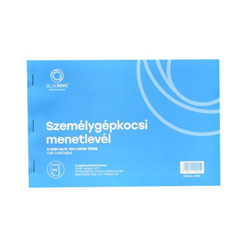 Személygépkocsi menetlevél A5, 100lap,os D.GEPJ.36/5 Bluering® 