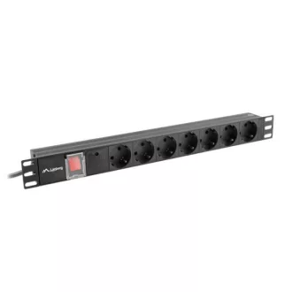   Lanberg PDU-07F-0200-BK 19 1U 7xSchuko aljzat Schuko csatlakozóvéggel 2m túlfeszültségvédett elosztósor kapcsolóval