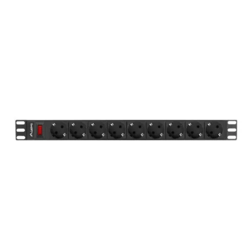 Lanberg PDU-09F-0300-BK 19 1U 9xSchuko aljzat Uni-Schuko csatlakozóvéggel 3m fekete elosztósor kapcsolóval