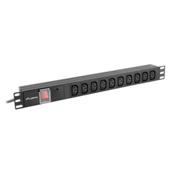   Lanberg PDU-10I-0200-IEC-BK 19 1U 10xC13 aljzat C14 csatlakozóvéggel 2m fekete elosztósor kapcsolóval