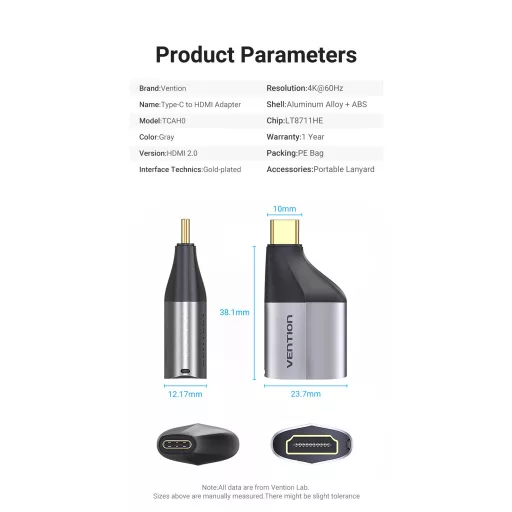 Vention USB-C -> HDMI/F (4K,60Hz, ABS, szürke), adapter