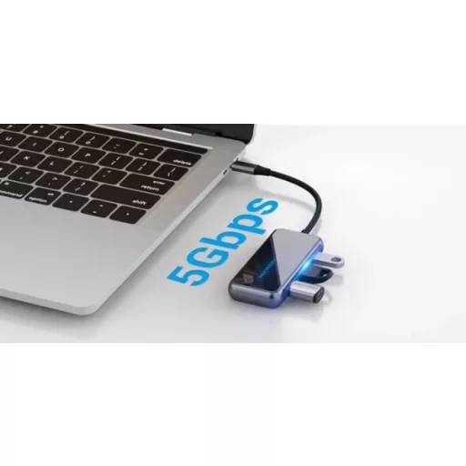 Vention USB-C -> HDMI/ USB3.0*3/PD (0,15m, szürke, tükrös felületű), Dokkoló