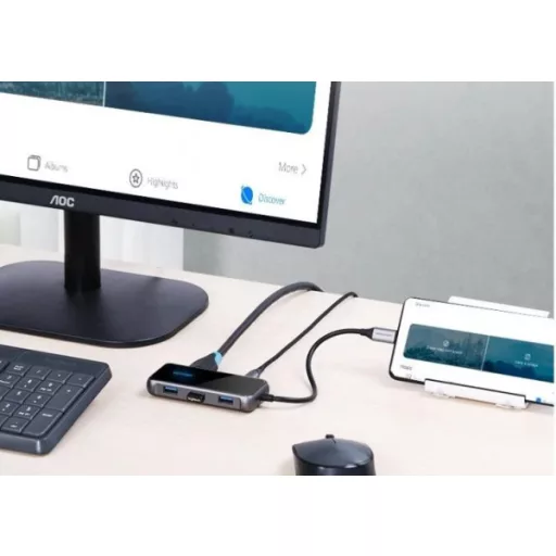 Vention USB-C -> HDMI/USB3.0*3/PD (0,15m Szürke Aluminum Ötvözet), Dokkoló