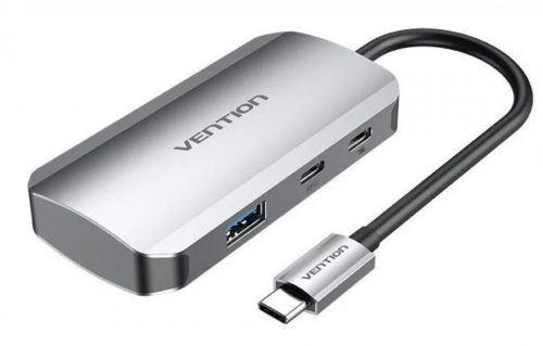 Vention USB-C -> USB-C Gen 1/USB3.0x3/PD  (0,15m Szürke Aluminum Ötvözet), Hub