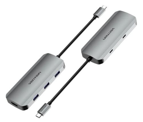 Vention USB-C -> HDMI/USB-C Gen 1/USB 3.0x3/PD (0,15m Szürke Aluminum Ötvözet), Dokkoló