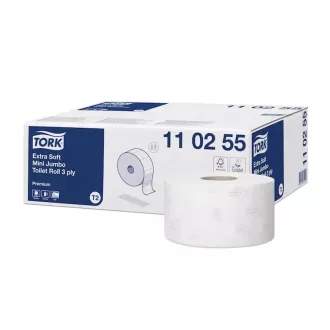   Toalettpapír 3 rétegű közületi átmérő: 18,7 cm 600 lap/120 m/tek 12 tek/karton Extra Soft Mini Jumbo Tork_110255 fehér