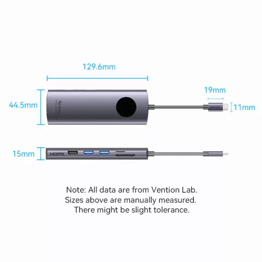 Vention USB-C -> DP/HDMI/USB 3.0*2/USB 2.0/RJ45/SD/TF/PD MST, dokkoló