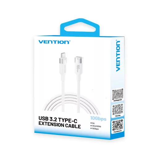 Vention USB-C 3.2/M -> USB-C 3.2/F, 0,5m,(hosszabbító, fehér, Gen2, 10Gbps), kábel