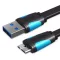 Vention USB-A 3.0/M -> Micro USB-B,  ( lapos,fekete),  0,5m, kábel
