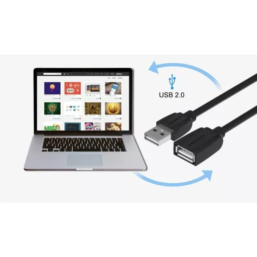 Vention USB-A 2.0/M -> USB-A 2.0/F  (hosszabbító,PVC,fekete), 1m, kábel