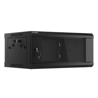   Lanberg WF01-6404-10B 19 4U SZÉL:600mm MÉLY:450mm MAG:290mm lapraszerelt üvegajtós fekete fali rack szekrény
