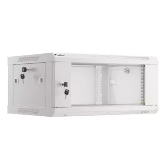   Lanberg WF01-6404-10S 19 4U SZÉL:600mm MÉLY:450mm MAG:290mm lapraszerelt üvegajtós szürke fali rack szekrény