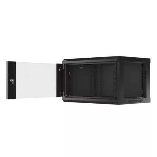 Lanberg WF01-6406-10B 19 6U SZÉL:600mm MÉLY:450mm MAG:379mm lapraszerelt üvegajtós fekete fali rack szekrény