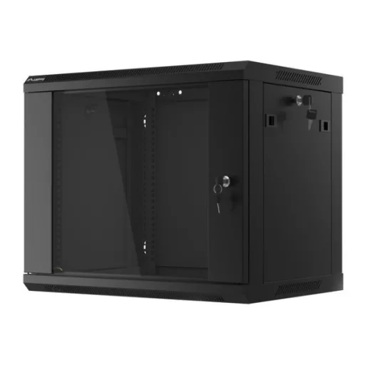 Lanberg WF01-6409-10B 19 9U SZÉL:600mm MÉLY:450mm MAG:512mm lapraszerelt üvegajtós fekete fali rack szekrény