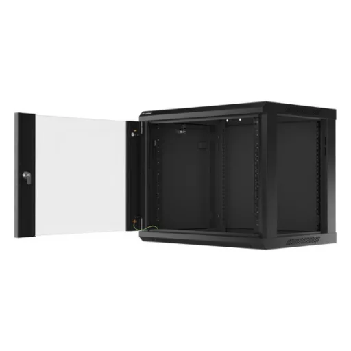 Lanberg WF01-6409-10B 19 9U SZÉL:600mm MÉLY:450mm MAG:512mm lapraszerelt üvegajtós fekete fali rack szekrény