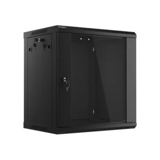   Lanberg WF01-6412-10B 19 12U SZÉL:600mm MÉLY:450mm MAG:640mm lapraszerelt üvegajtós fekete fali rack szekrény
