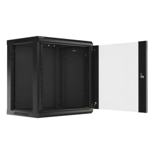 Lanberg WF01-6412-10B 19 12U SZÉL:600mm MÉLY:450mm MAG:640mm lapraszerelt üvegajtós fekete fali rack szekrény