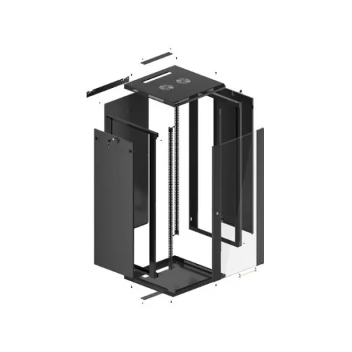 Lanberg WF01-6627-10B 19 27U SZÉL:600mm MÉLY:600mm MAG:1307mm lapraszerelt üvegajtós fekete fali rack szekrény